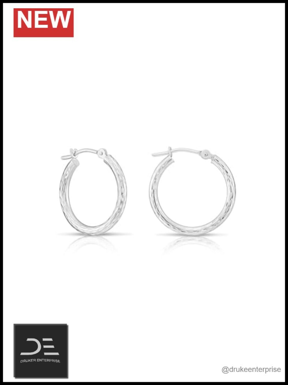 10K White Gold Hand Engraved Diamond-Cut Round Hoop Earrings 18mm